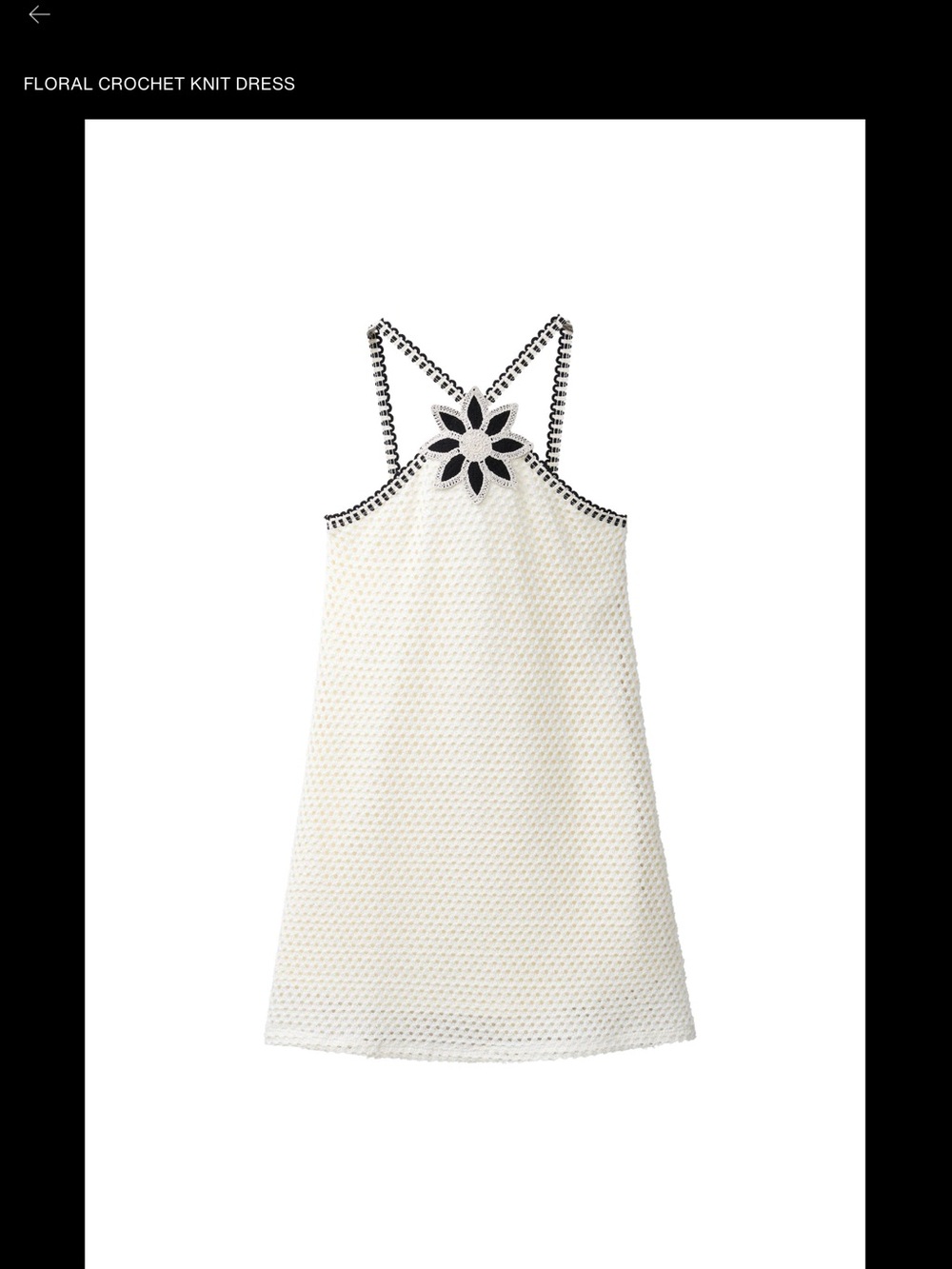 Zara White Crochet Dress with Black Floral Applique